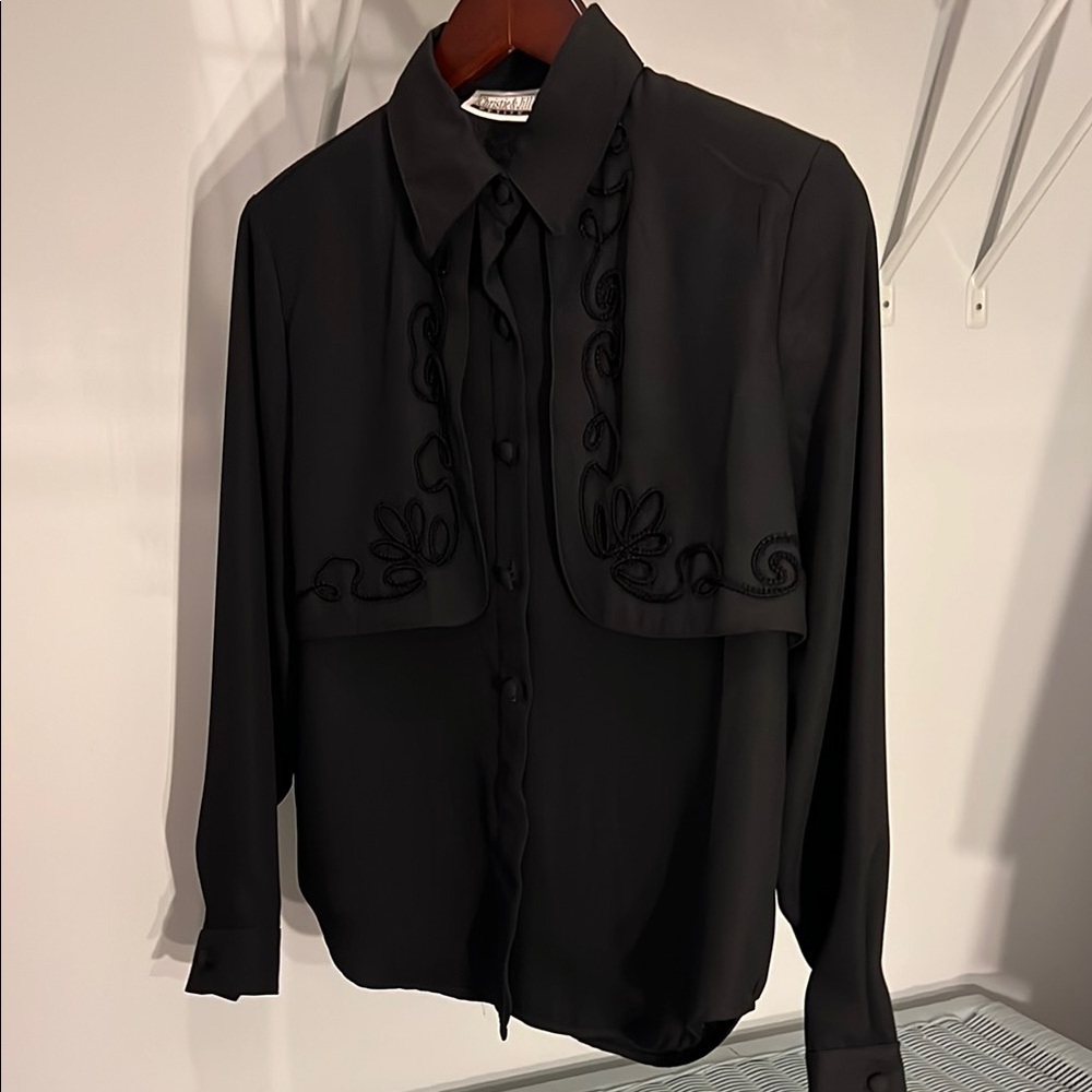 Chic Black Embroidered Women's Button Down Shirt